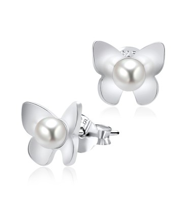 Butterfly With Pearl Silver Stud Earring STS-3386